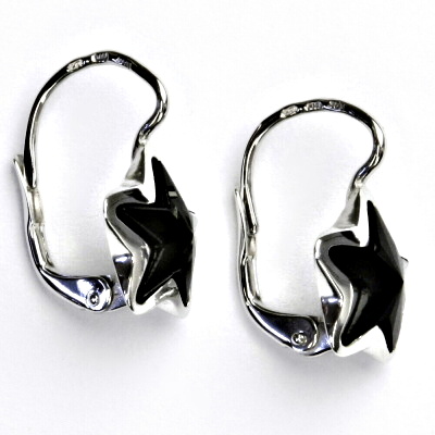 Zlaté náušnice,bílé zlato, hvězdičky, Swarovski krystal jet, NK 1325