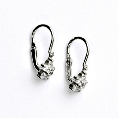 Zlaté náušnice, bílé zlato, čiré zirkony, kytička, VE 237