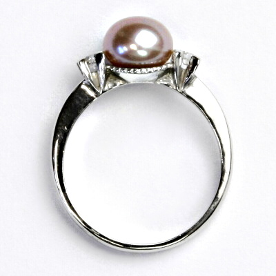 Zlatý prsten, přírodní říční perla růžová, bílé i žluté zlato - T 1207