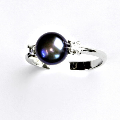 Zlatý prsten, přírodní říční perla černá, bílé i žluté zlato - T 1207