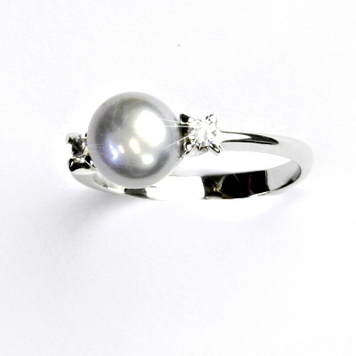Zlatý prsten, přírodní říční perla šedá, bílé i žluté zlato - T 1207 