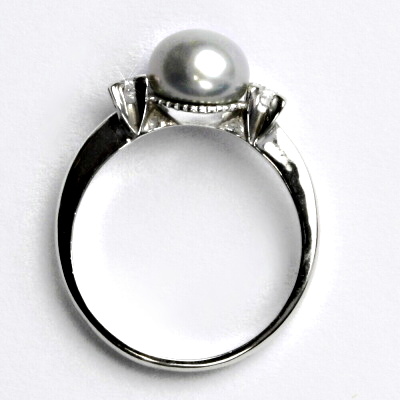 Zlatý prsten, přírodní říční perla šedá, bílé i žluté zlato - T 1207 