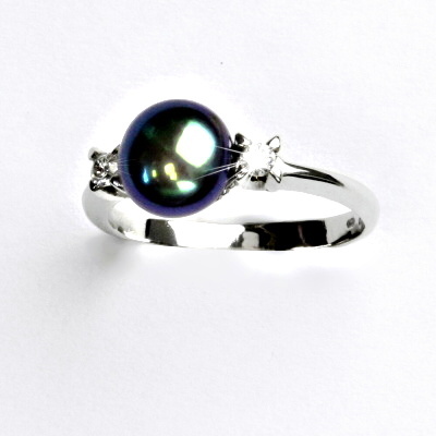 Zlatý prsten, přírodní říční perla černá, bílé i žluté zlato - T 1207