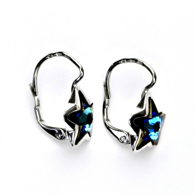 Zlaté náušnice,bílé zlato,hvězdičky,Swarovski krystal bermuda blue, NK 1325 