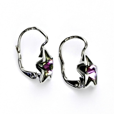 Zlaté náušnice,bílé zlato,hvězdičky,Swarovski krystal vitrail light, NK 1325