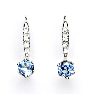 Zlaté náušnice, bílé i žluté zlato, zirkon čirý a  akvamarin - VE 10