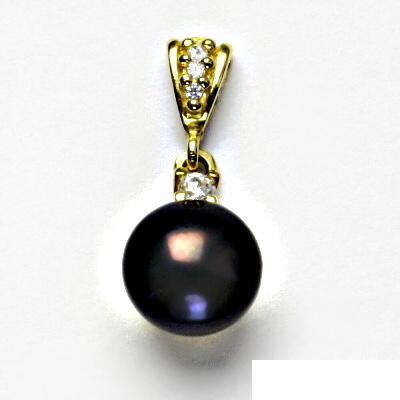 Zlatý přívěsek, žluté i bílé zlato, přírodní perla černá 10 mm - P 1287/2