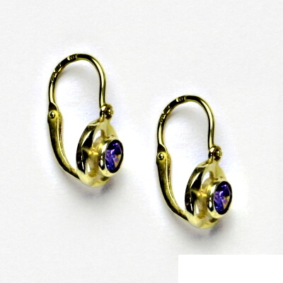 Zlaté náušnice, ametyst, žluté zlato, dětské náušnice NK 1380 