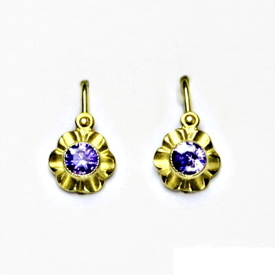 Dětské náušnice, žluté zlato, náušnice ze zlata, ametyst, NK 1381