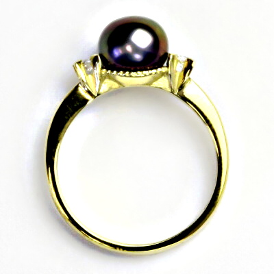 Zlatý prsten, přírodní říční perla černá, žluté i bílé zlato - T 1207