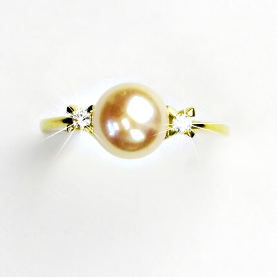 Zlatý prsten, přírodní říční perla lososová, žluté i bílé zlato - T 1207