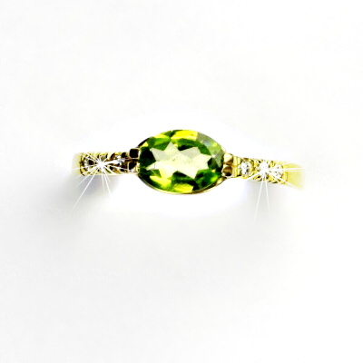 Zlatý prsten, čiré zirkony a přírodní olivín, žluté zlato, prstýnek, VR 237