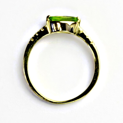 Zlatý prsten, čiré zirkony a přírodní olivín, žluté zlato, prstýnek, VR 237