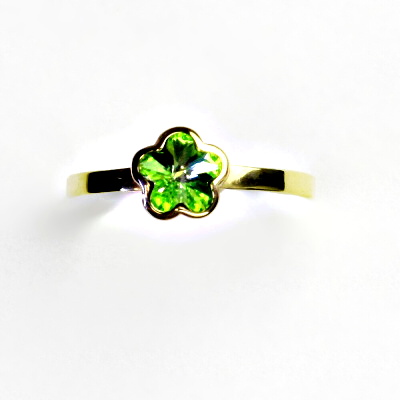 Zlatý prsten, žluté zlato,prstýnek se Swarovski krystalem, peridot, T 1297 