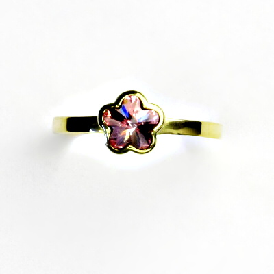Zlatý prsten, žluté zlato,prstýnek se Swarovski krystalem, light rose,T 1297
