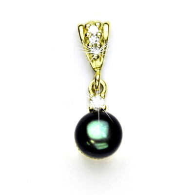 Zlatý přívěsek, přírodní říční perla černá 8 mm, žluté zlato, P 1207/2 