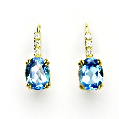 Zlaté náušnice, žluté i bílé zlato, přírodní topaz swiss - VE 8 