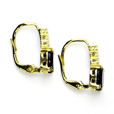 Zlaté náušnice, žluté i bílé zlato, přírodní ametyst tmavý - VE 8