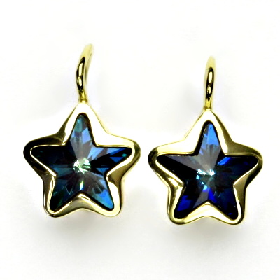 Zlaté náušnice,žluté zlato,hvězdičky,Swarovski krystal bermuda blue,NK 1325 