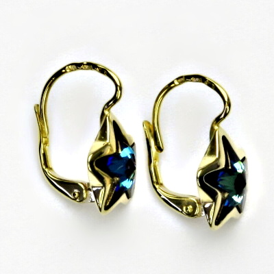 Zlaté náušnice,žluté zlato,hvězdičky,Swarovski krystal bermuda blue,NK 1325 