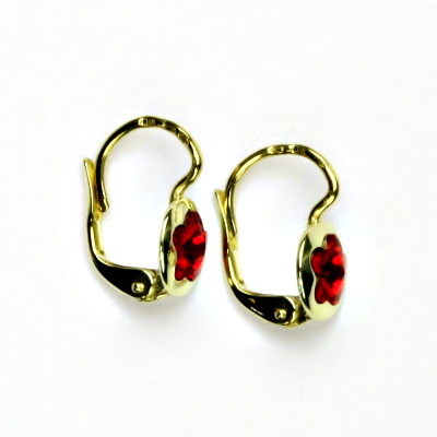 Zlaté náušnice, žluté zlato, Swarovski krystal siam, kytičky, NK 1300