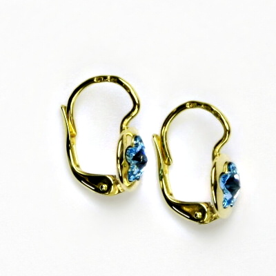 Zlaté náušnice, žluté zlato, Swarovski krystal akvamarin, kytičky, NK 1300