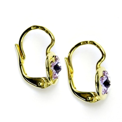 Zlaté náušnice, žluté zlato, Swarovski krystal violet, kytičky, NK 1300