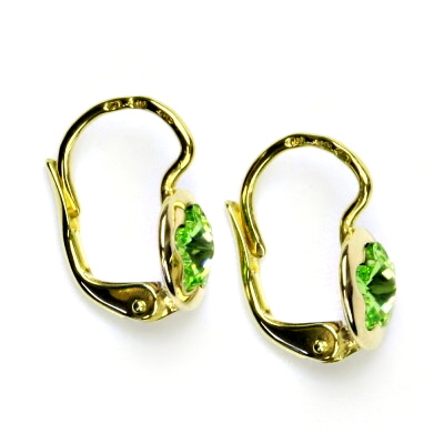 Zlaté náušnice, žluté zlato, Swarovski krystal chryzolit, kytičky, NK 1300