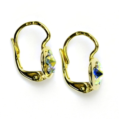 Zlaté náušnice, žluté zlato, Swarovski krystal AB, kytičky, NK 1300 