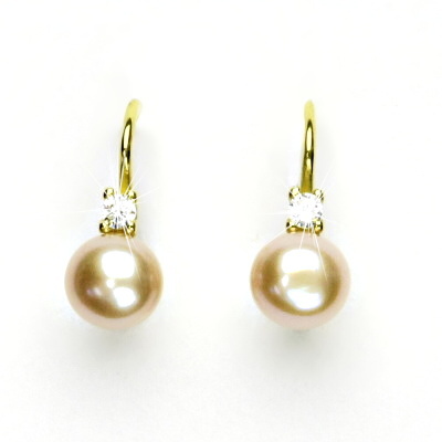 Zlaté náušnice, žluté i bílé zlato, přírodní růžová perla - NK 1243 