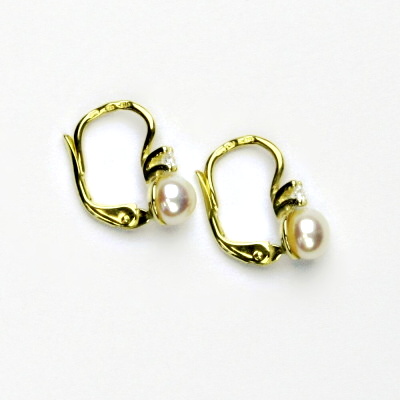Zlaté náušnice, žluté i bílé zlato, přírodní bílá perla - NK 1243 
