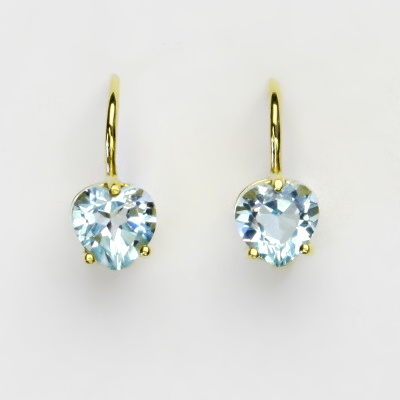 Zlaté náušnice, žluté i bílé zlato, srdíčka, přírodní topaz sky - NK 1362