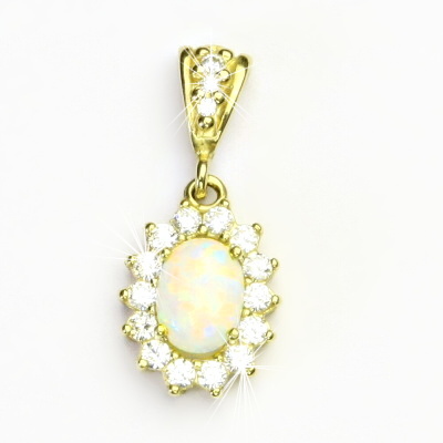 Zlatý přívěsek Kate, žluté zlato, syntetický bílý opál a číré zirkony - P 1507/2