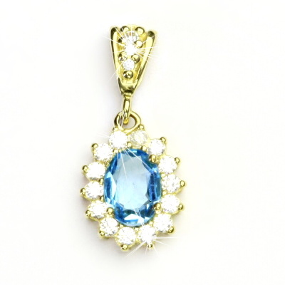 Zlatý přívěsek Kate, žluté zlato, přírodní topaz swiss a čiré zirkony - P 1507/2