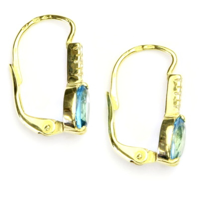 Zlaté náušnice, žluté i bílé zlato, zirkony a přírodní topaz swiss - VE 9