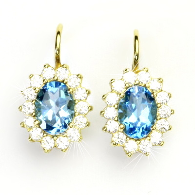 Zlaté náušnice Kate, žluté i bílé zlato, přírodní topaz swiss a čiré zirkony - NK 1507