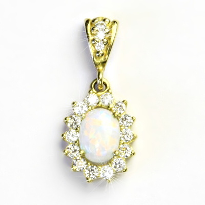 Zlatý přívěsek Kate, žluté zlato, syntetický bílý opál a číré zirkony - P 1507/2