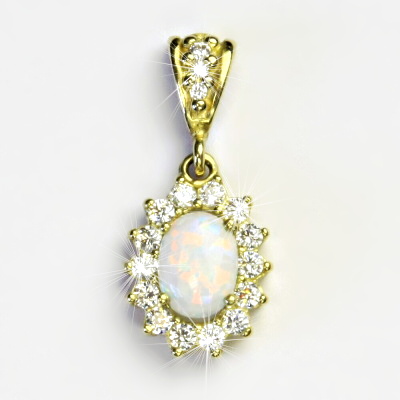 Zlatý přívěsek Kate, žluté zlato, syntetický bílý opál a číré zirkony - P 1507/2
