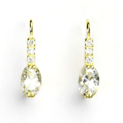 Zlaté náušnice, žluté i bílé zlato, náušnice se zirkony, čiré zirkony, VE 9