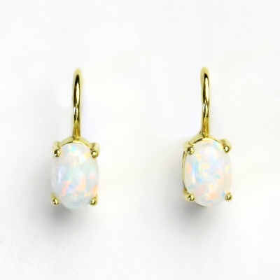 Zlaté náušnice, žluté i bílé zlato , syntetický bílý opál - NK 1246 