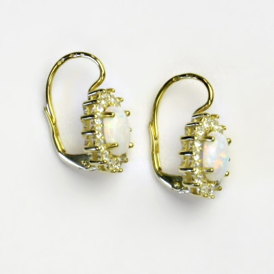 Zlaté náušnice Kate, žluté zlato, bílý syntetický opál a čiré zirkony - NK 1507