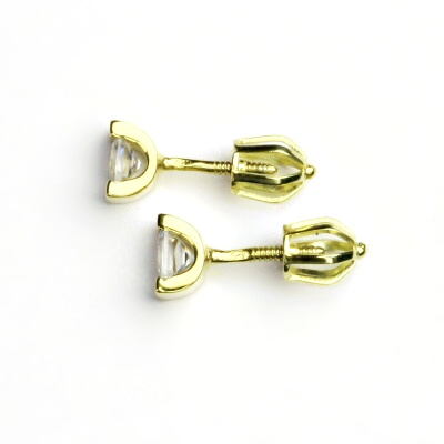Zlaté náušnice, žluté zlato, náušnice se zirkony, čiré zirkony, VE 98