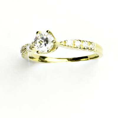 Zlatý prsten, žluté zlato, prstýnek s čirými zirkony, VR 99