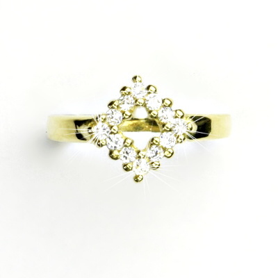 Zlatý prsten, žluté zlato, prstýnek s čirými zirkony, VR 190