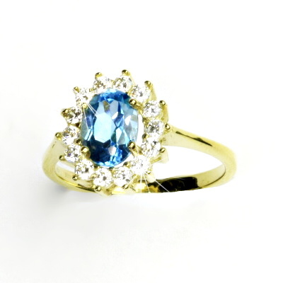 Zlatý prsten Kate, žluté i bílé zlato, přírodní topaz swiss a čiré zirkony - T 1507