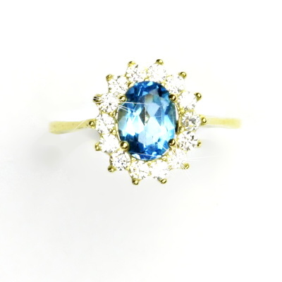 Zlatý prsten Kate, žluté i bílé zlato, přírodní topaz swiss a čiré zirkony - T 1507