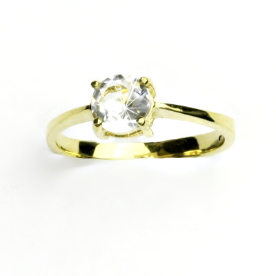 Zlatý prsten, žluté i bílé zlato, čirý zirkon 6 mm - T 1250