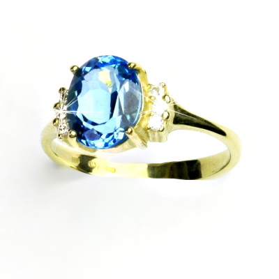 Zlatý prsten, žluté i bílé zlato, prstýnek s čirými zirkony a přírodní topaz swiss - T 1497