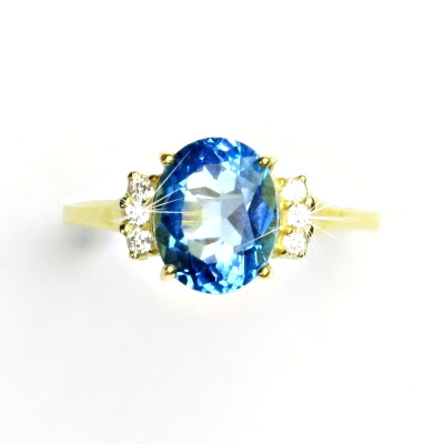 Zlatý prsten, žluté i bílé zlato, prstýnek s čirými zirkony a přírodní topaz swiss - T 1497