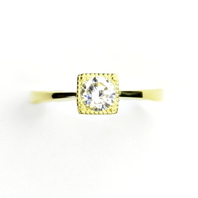 Zlatý prsten, žluté i bílé zlato, prstýnek s čirým zirkonem, T 1221